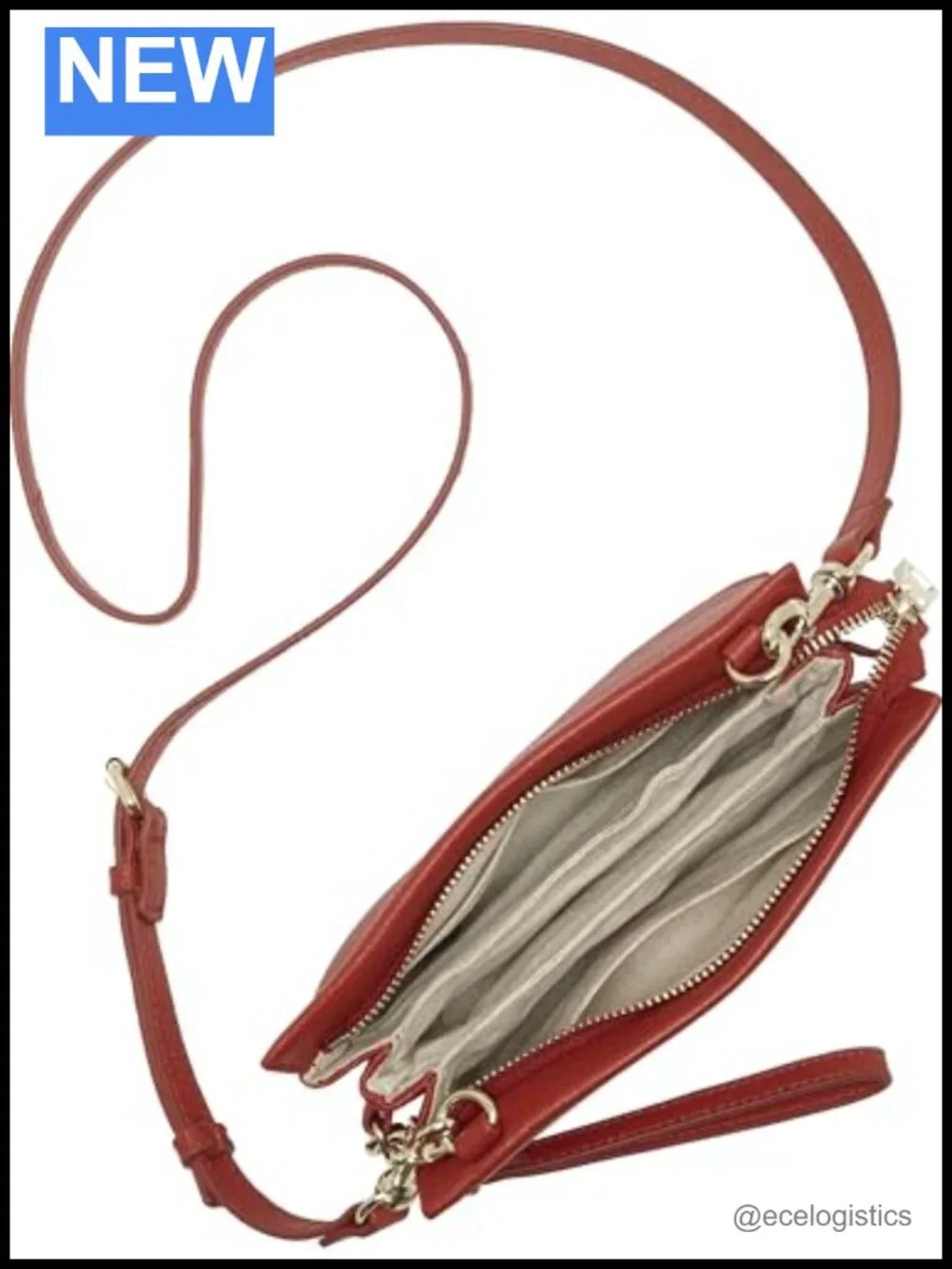 Vince Camuto Cami Leather Crossbody Sling Bag Gold Hardware Woven Lining